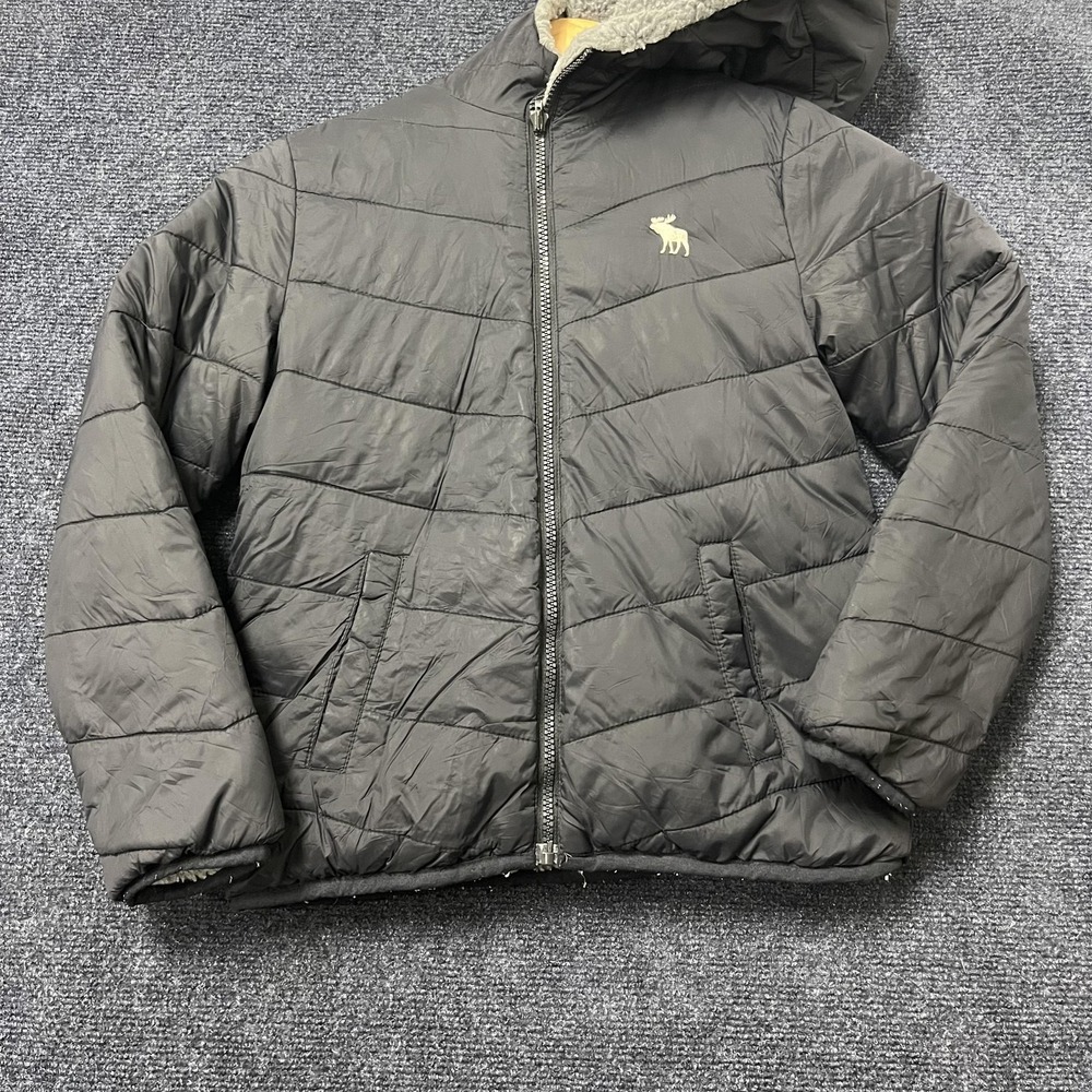Abercrombie Kids Jacket Kids 9/10 Black Hooded Puffer Sherpa Lined‎ Warm Winter